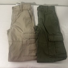 Old Navy Boys Bundle 2 Size 7 Slim Baggy Cargo Pants Beige Olive Adj Waist
