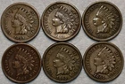 6x VF-XF Copper-Nickel Indian Head Cent, 1859, 1860, 1861, 1862, 1863, & 1864.