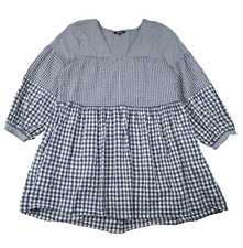 Madewell Seersucker Dress Womens Large Blue Gingham Plaid Cottage Babydoll Retro