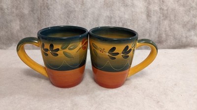 Tabletops Gallery La Provence Hand Painted Coffee Mugs Set of 2 Rustic