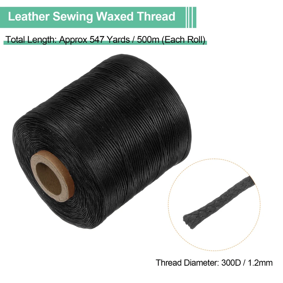 Hilo encerado 300D 547 yardas poliéster cuero costura cuerda encerada negra Foto 3 de 4