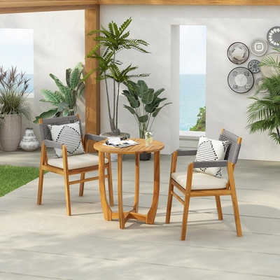 Zed 3-Piece Acacia Wood Bistro Set for Balcony or Garden - Teak & Grey