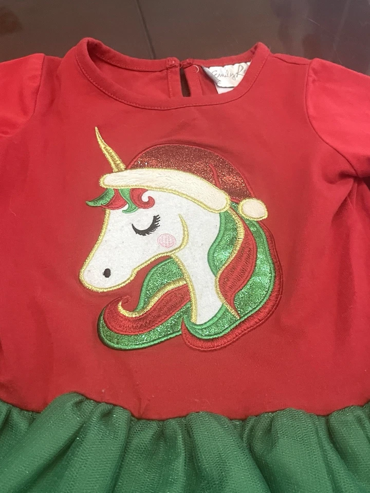 Vestido de Navidad Emily Rose Unicornio Bordado Niñas Talla 5 Niño Pequeño Foto 3 de 3