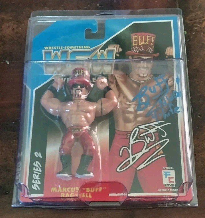 Wrestle Something Wrestlers Marcus Bagwell Signed Red Buff Figure MOC W/ Case