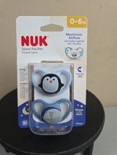 2 Pack NUK Silicone Pacifiers 0-6 Mths Penguin Like Orthodontic Glows In Dark