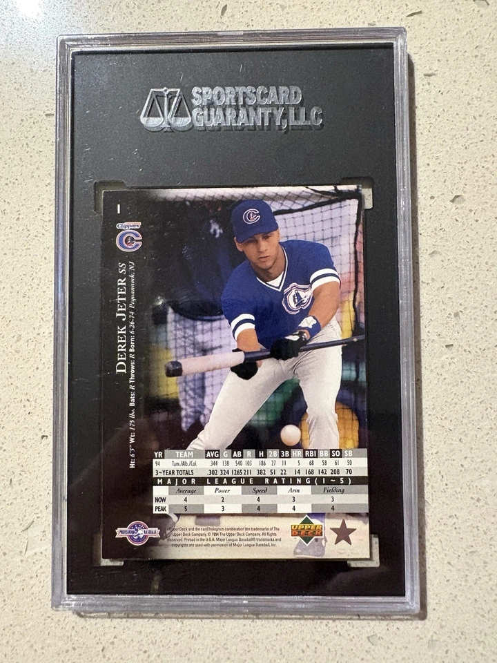 Derek Jeter 1995 Upper Deck Rookie Minor League #1 Columbus Clippers RC - Image 2 of 2