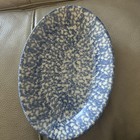 Henn Workshops Roseville Blue Sponged Stoneware Small Oval Platter  9.5"x6.5” — photo 2