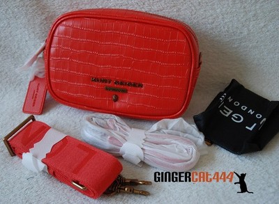 Kurt Geiger London 100% Leder Greenwich Kameratasche Kroko Orange 20x13cm UVP199 