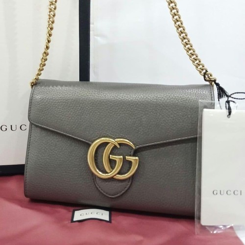 GUCCI 463271 GG Marmont Chain Shoulder Bag Leather Gray Wallet Style From Japan
