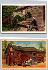 Old Plantation Cabin with Grand Dad & "Seven Up" in Dixieland Lot of 2 Postcards