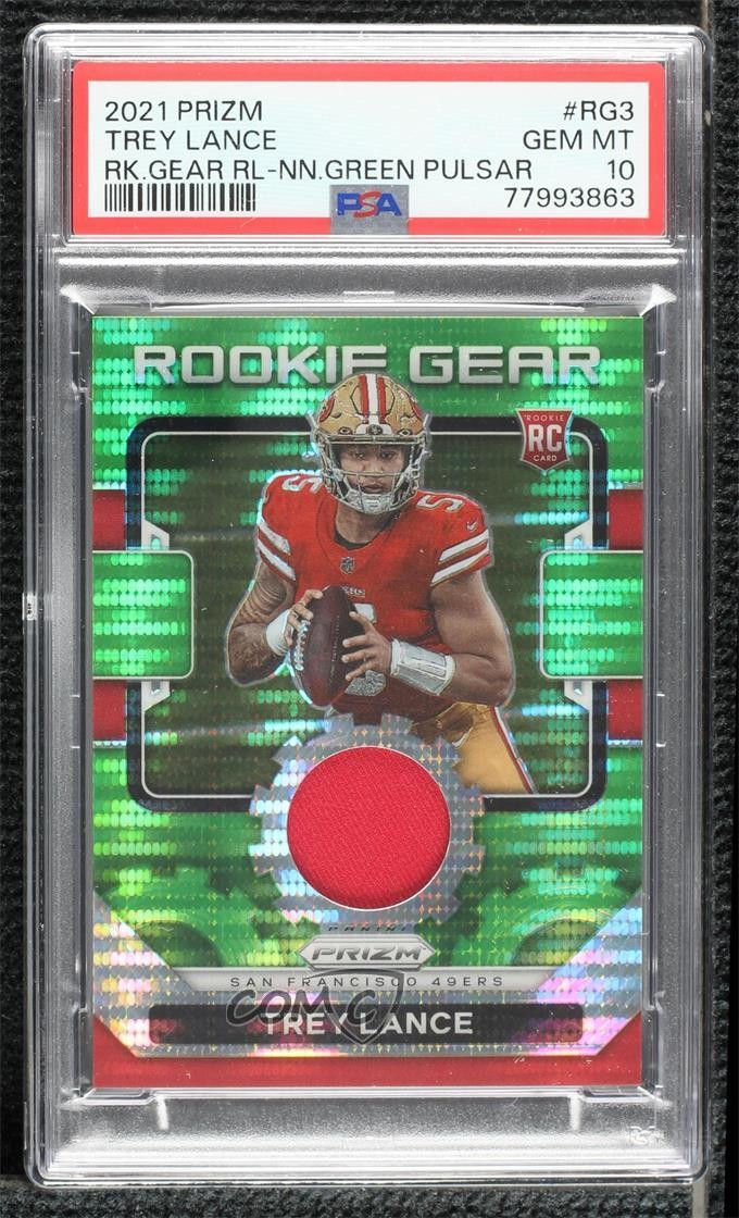 2021 Panini Prizm Rookie Gear Neon Green Pulsar Trey Lance PSA 10 GEM MT RC n0c