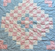 VTG Handmade 9 Patch Baby Quilt 1980s Quilted Multi Floral Colored - 37  x36  