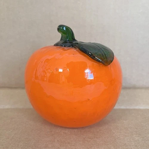 VINTAGE Murano Style Art Glass Orange Fruit Hand Blown Decor Paperweight