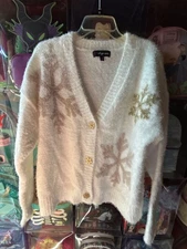 Target Fuzzy Snowflake Cardigan 33 Degrees Women Sweater Large Christmas