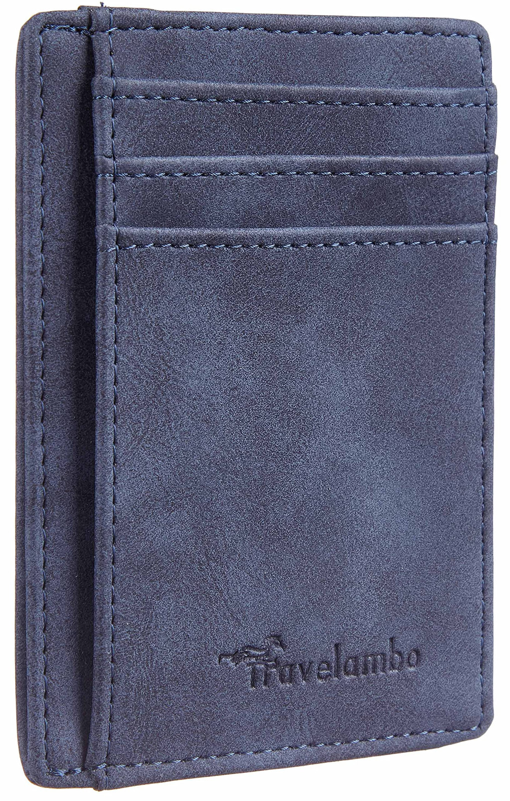 Slim RFID Blocking Leather Wallet in Deep Blue by Travelambo® for Men & Women