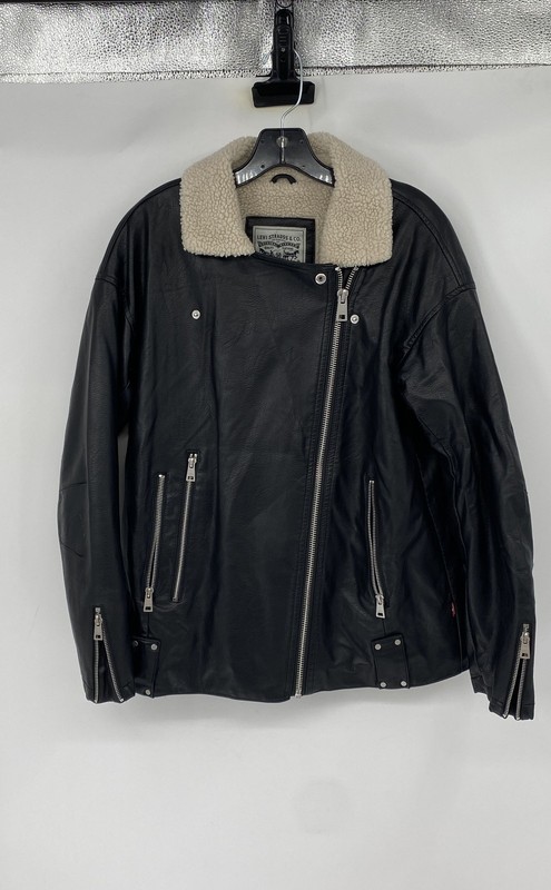 Levi's Womens Black Long Sleeve Pockets Full-Zip Motorcycle Jacket Size Small