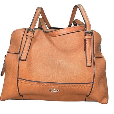 GUESS EST. 1981 Tan Structured Handles & Gold-Tone Hardware Handbag