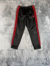 Adidas Jogger Pants Boys 7 Black 3 Stripes Fleece Lined Tapered Logo Mid Rise