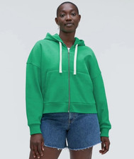 Everlane Track Organic Cotton Hoodie XS Jade Green Cropped Full Zip