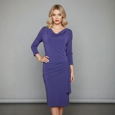 New York & Company Medium Purple 3/4 Sleeve Sheath Faux Wrap A-line Dress