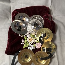 Set of 8 Metal Brass Finger Cymbals with Drawstring Bag