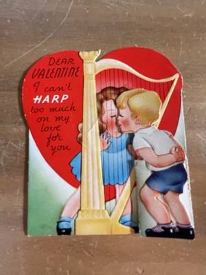 Dear Valentine I Can't Harp Too Much On My Love For You Card Boy & Girl Harp
