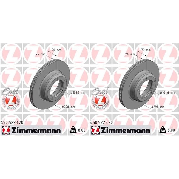 2X Zimmermann Bremsscheiben 298Mm InnenbelÜFtet Vorne Passend FüR Land Rover DEF-image