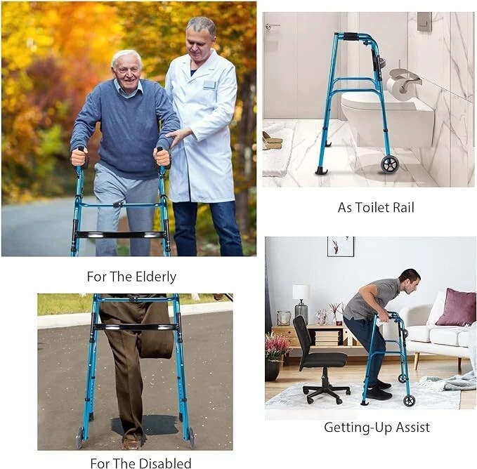 Andador Plegable Goplus con Ruedas de 5’’’ y Soportes de Brazo Extraíbles - Imagen 2 de 4