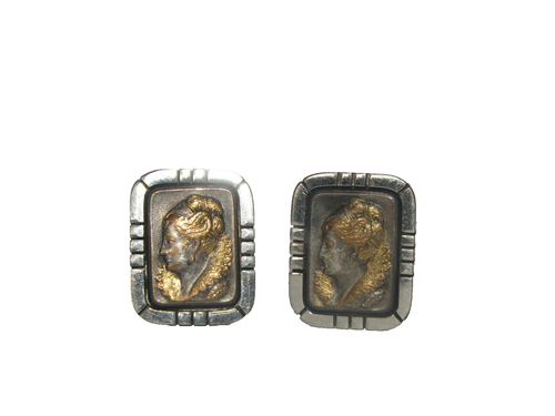 Boutons De Manchettes Vintage Années 70 En Métal Argenté Et Doré - Très Bon état
