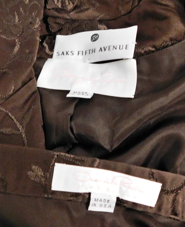 Oscar de la Renta EE. UU. Marrón Brocado Mezcla Seda Falda Traje Talla 6 Foto 4 de 4
