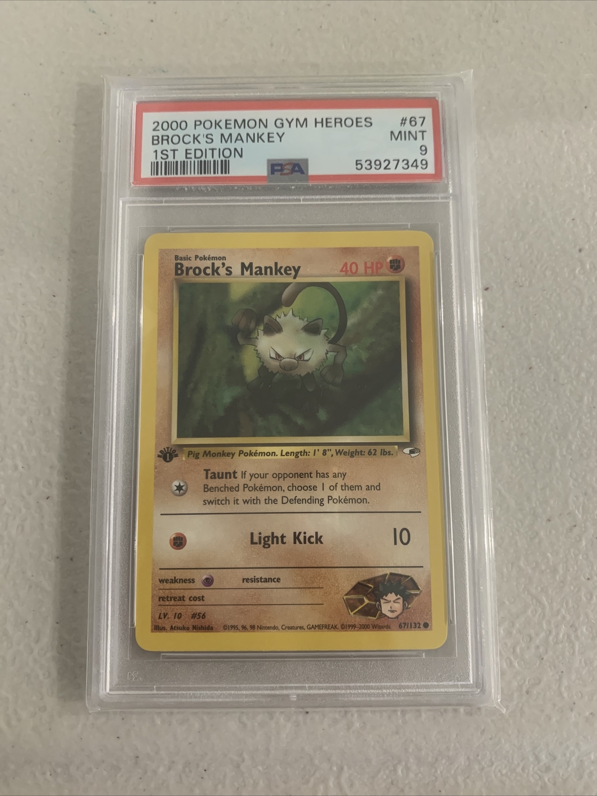 2000 Pokemon Gym Heroes 1st Edition Brock's Mankey 67/132 PSA 9 Mint