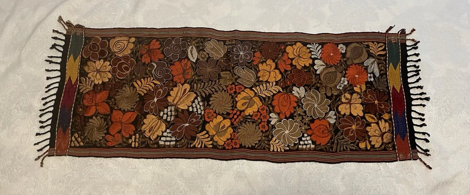 Fall Floral Tapestry Wall Hanging Runner 45 X 17  Woven Embroidered Floral. VTG - Image 2 of 4