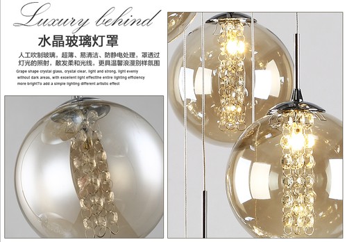 Modern glass ball Bedroom Fixture Lamp LED Crystal Ceiling Light Living Room - Picture 9 of 12