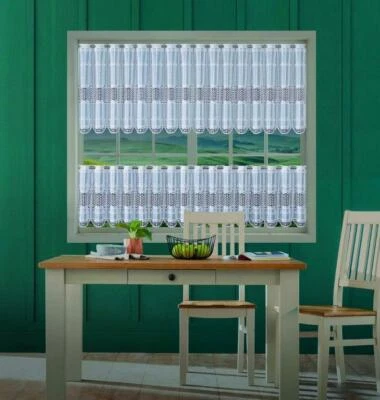 Scheibengardine aus Jacquard Weiß Bistrogardine Stangendurchzug Gardine Landhaus - Bild 1 von 4