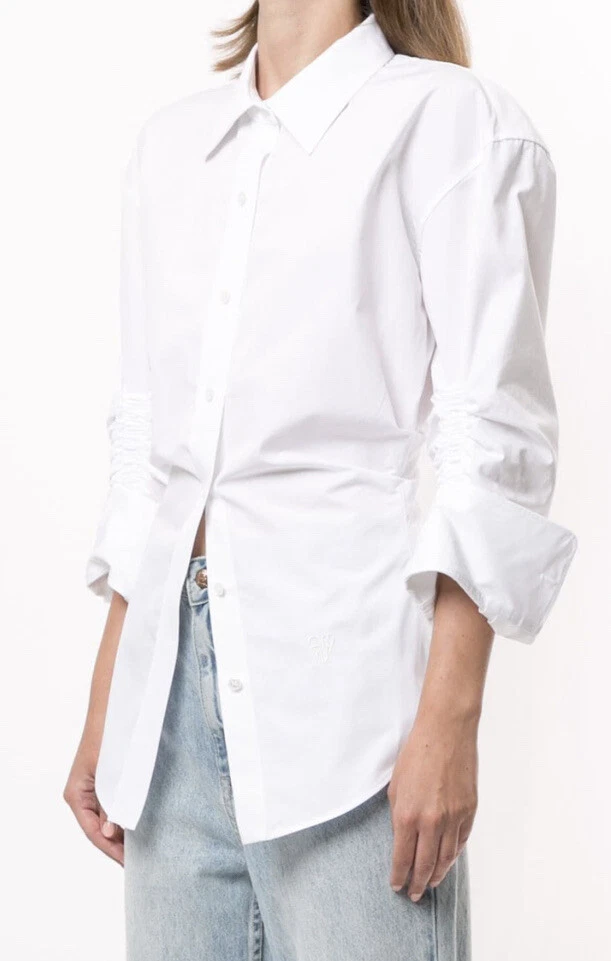 ALEXANDER WANG CINCHED SLEEVE BUTTON DOWN SHIRT, SZ 10 WHITE NWOT!!