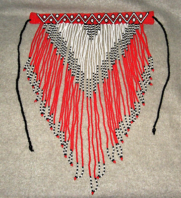 ZULU SOUTH AFRICA RED BLACK WHITE BEADED CASCADE CEREMONIAL WEDDING NECKLACE