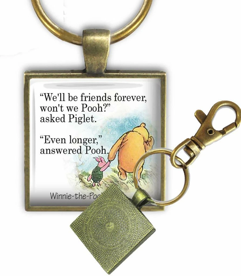 Llavero Winnie the Pooh Quote Friends Forever Piglet tapa de vidrio hecho a mano regalo Foto 3 de 4