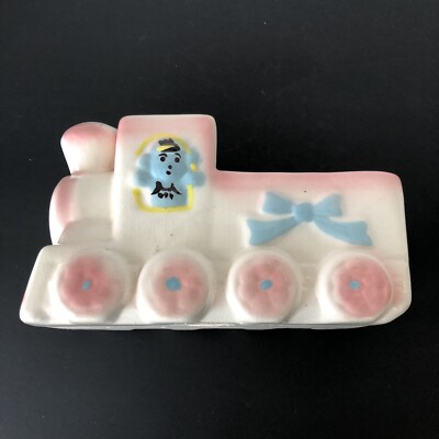 Planter Train White Pink Blue Ceramic 8  x 5 