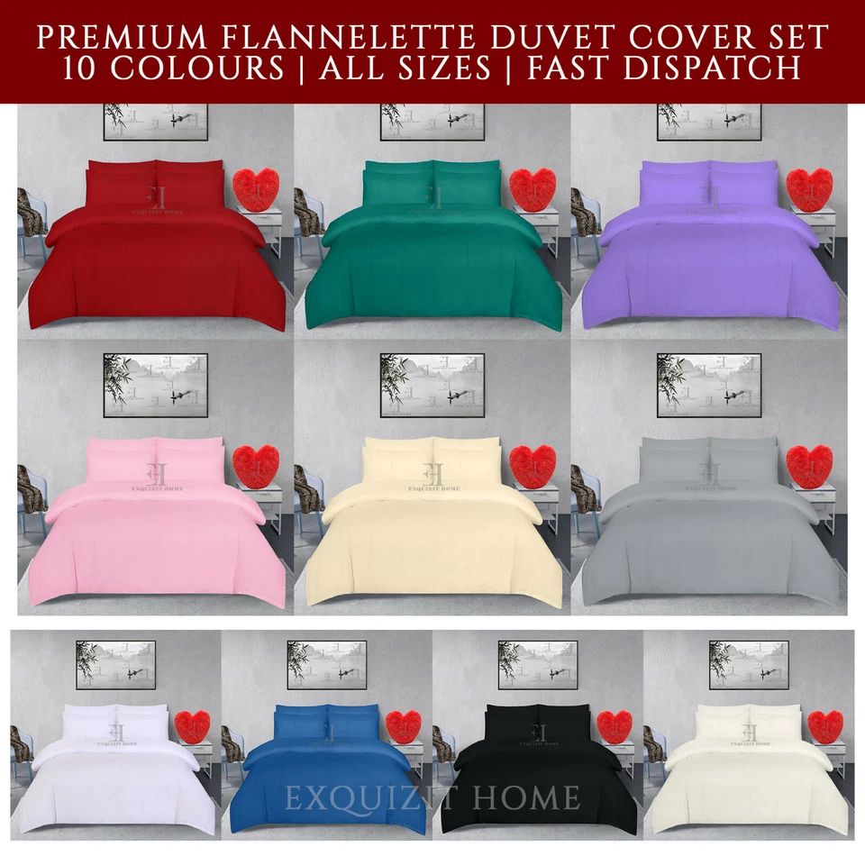 EXQUIZIT HOME 100% Brushed Cotton Flannelette Duvet Quilt Cover Set Pillowcase SUPERKING SIZE