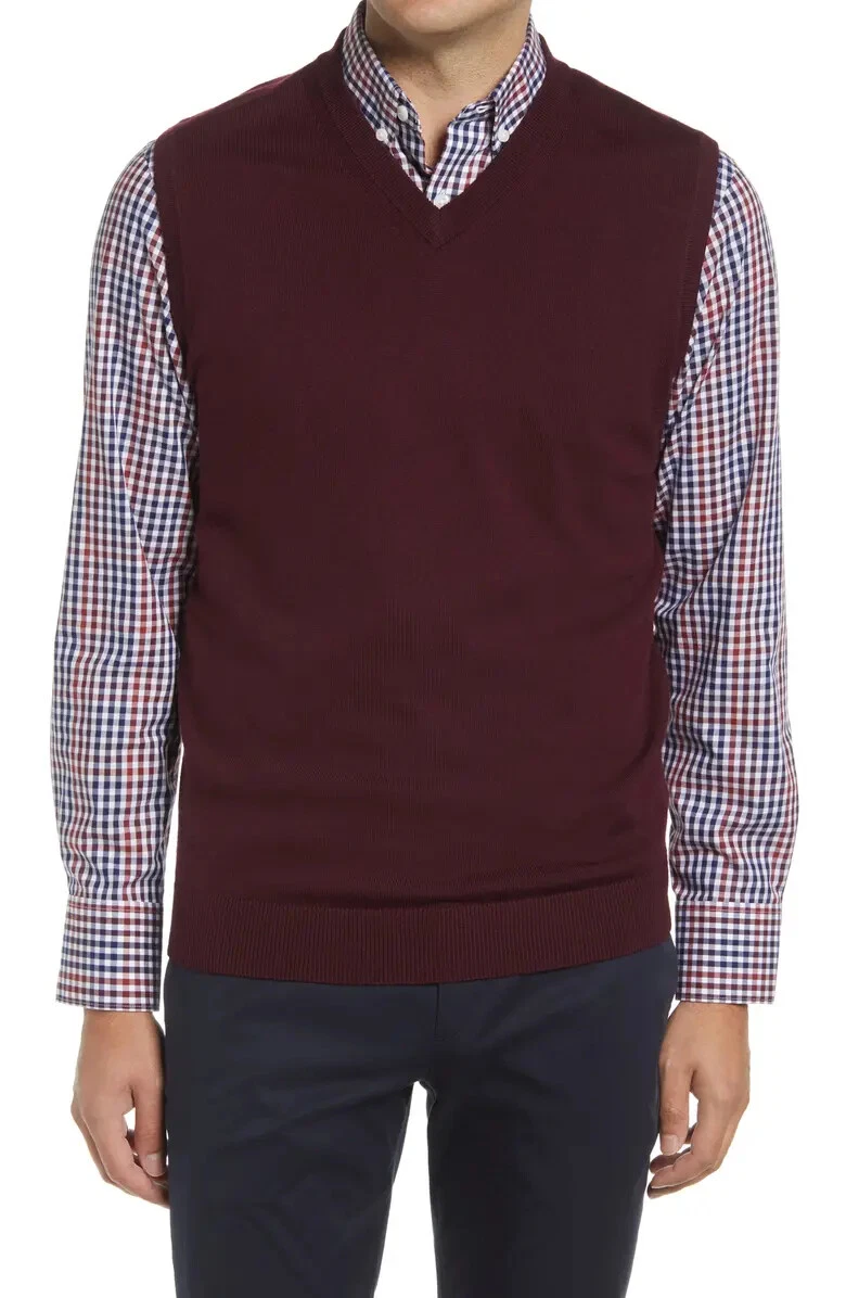 Hart Schaffner Marx Merino Wool V-Neck Vest, Merlot Heather [XL]