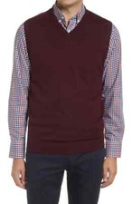 Hart Schaffner Marx Merino Wool V-Neck Vest, Merlot Heather XL 