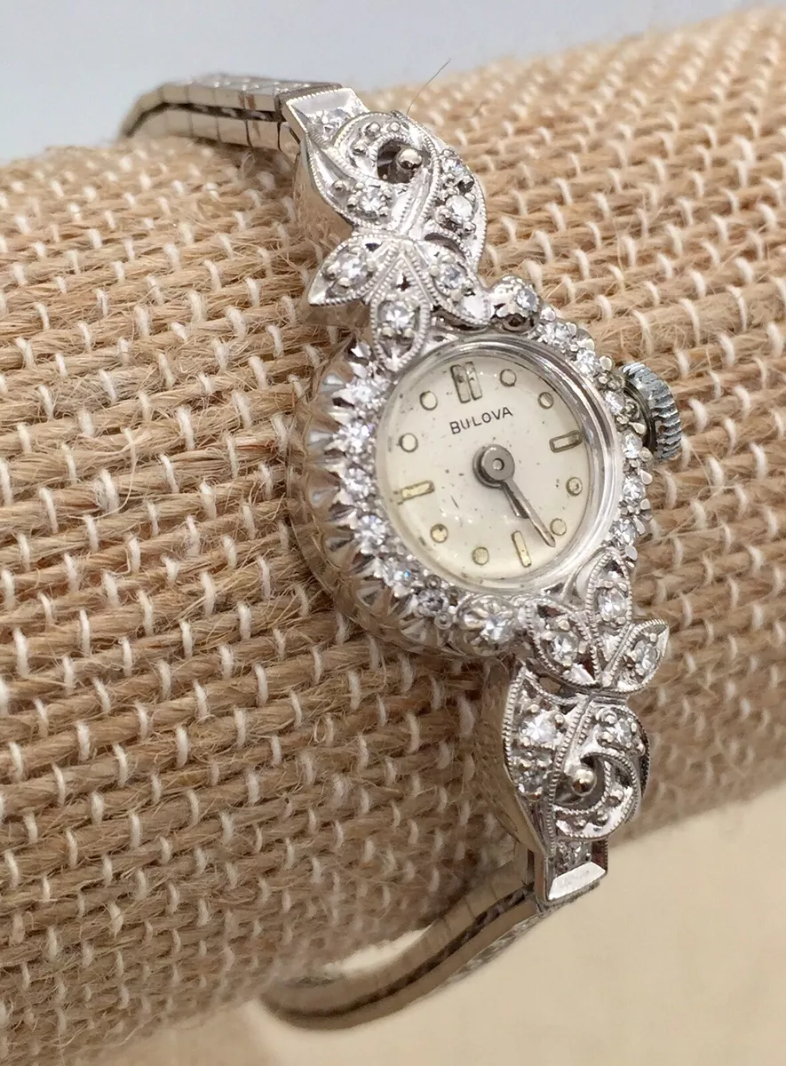 14K White Gold BULOVA DIAMOND LADIES WATCH 16 Grams eBay