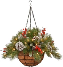 SURPZON Artificial Christmas Hanging Basket Flocked with Mixed Green 