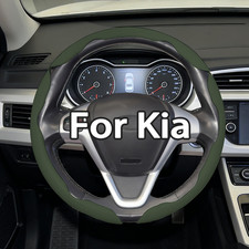 For Kia Green Steering Wheel Cover Nappa Leather Breathable Anti-slip 1537-38cm