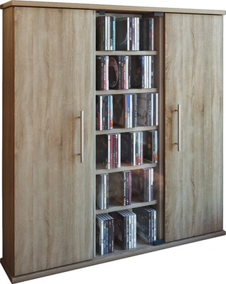 VCM - Holz CD DVD Stand Regal Santo Glastür H. 92 x B. 86 x T. 18 cm