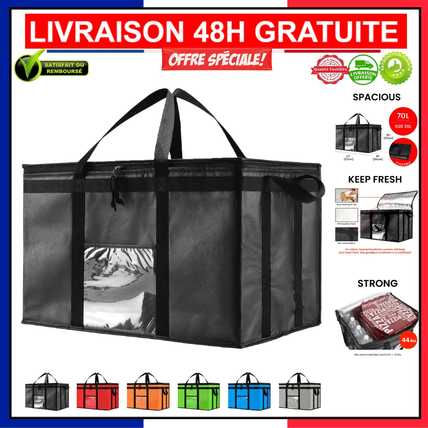 Sac isotherme 79L pour restauration et livraison de repas chauds