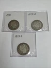 1915 P/D/S Barber Quarter G/XF 90% Silver 25c US Coins