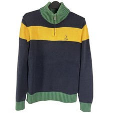 Polo Ralph Lauren Quarter Zip Sweater Boys XL Navy Yellow Green Striped A33