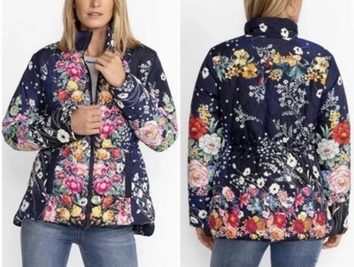Johnny Was REVERSABLE Winter Floral Draw String Waist Front Zip Puff Jacket L