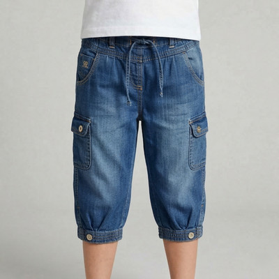 Mexx Girl's Soft Denim Blue Jean Cropped Pants with Side Pockets in size 5